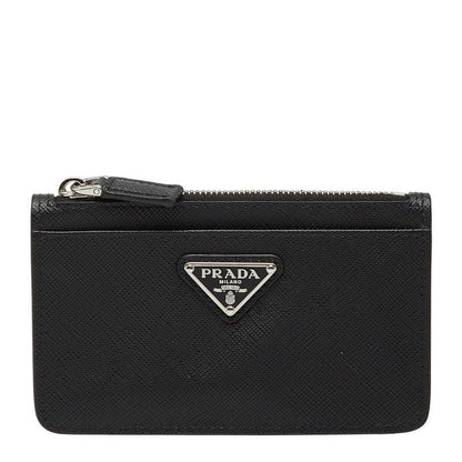 Prada Triangle Logo Plate Coin Case Card 2 Mc084 Black Sapphire Leather