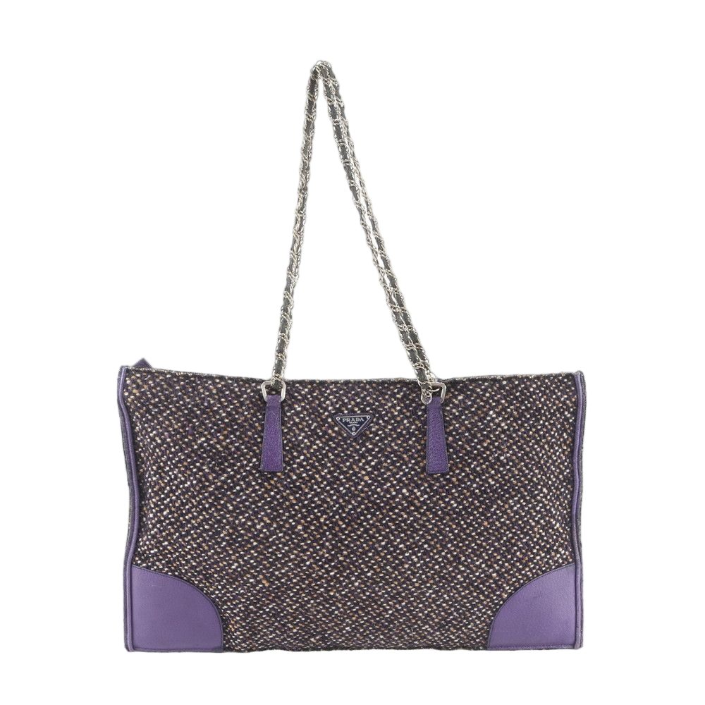 Prada Tweed Leather 2-Way Tote Crossbody Chain Shoulder Hand