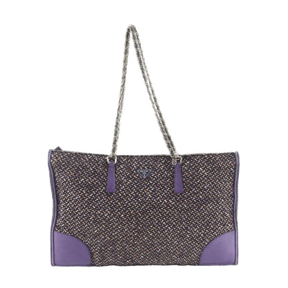 Prada Tweed Leather 2-Way Tote Crossbody Chain Shoulder Hand