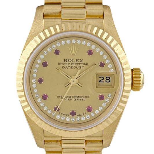 Rolex Datejust Milliard Diamond Watch YG Ruby Automatic Winding Champagne Gold
