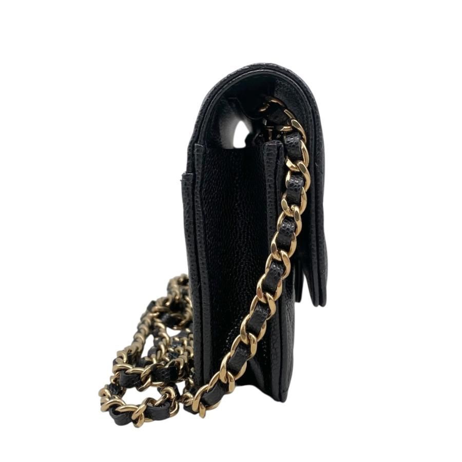 Chanel Shoulder Bag Phone Case Ap3744 Matelasse Caviar Skin Coco Mark Black
