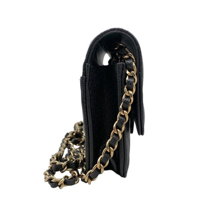 Chanel Shoulder Bag Phone Case Ap3744 Matelasse Caviar Skin Coco Mark Black