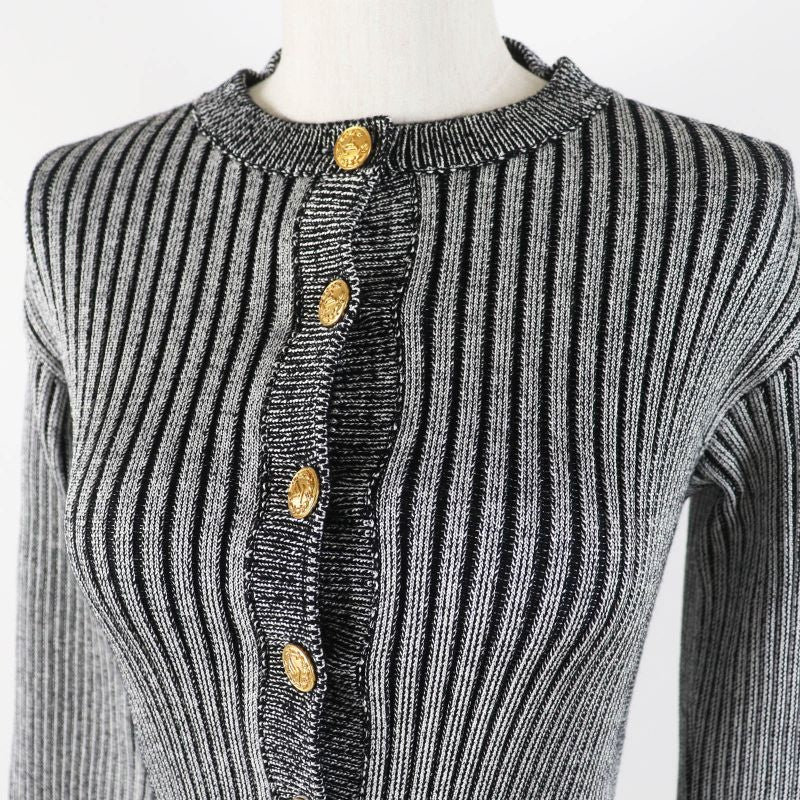 Louis Vuitton 22SS Trumpet Sleeve Cardigan Black Gray M With Box Made In Italy