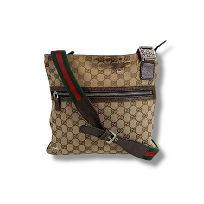 Gucci Shoulder Bag Sherry Line GG Canvas Brown Tricolor Crossbody Bag