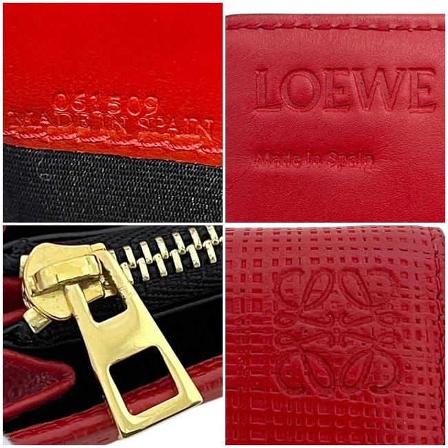 Loewe Bifold Long Wallet Red Linen 10188k98 Wallet Excellent Condition Leather