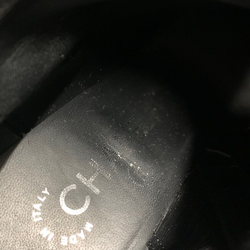 Chanel Boots Short Boots Shoes Leather Patent Black Silver Here Mark Chain