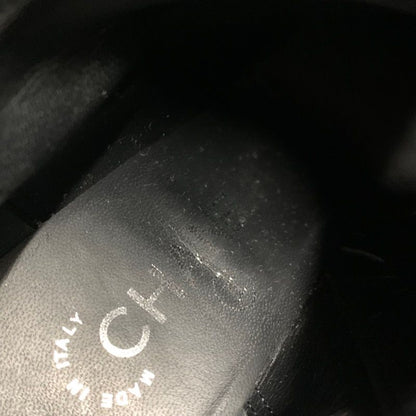 Chanel Boots Short Boots Shoes Leather Patent Black Silver Here Mark Chain