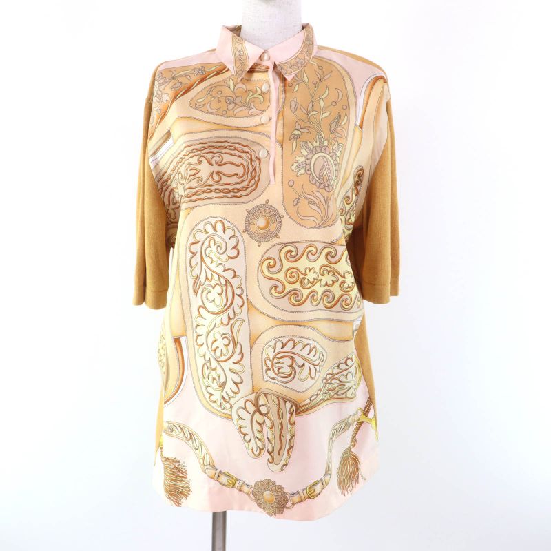 Hermes Vintage Cashmere-blend Twill Laine Silk-switched Knit Short-sleeved Polo