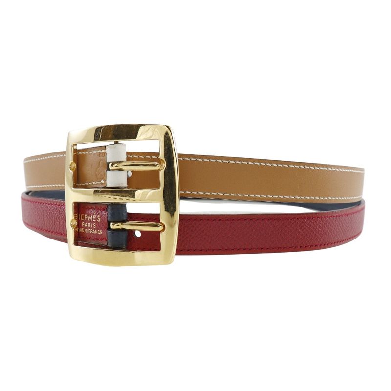 Hermes Reversible Courchevel X Swift Blue Indigo/rouge Vif 0X Women's Belt