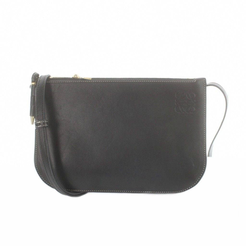 Loewe Gate Double Zip Pouch Shoulder Bag Leather Black