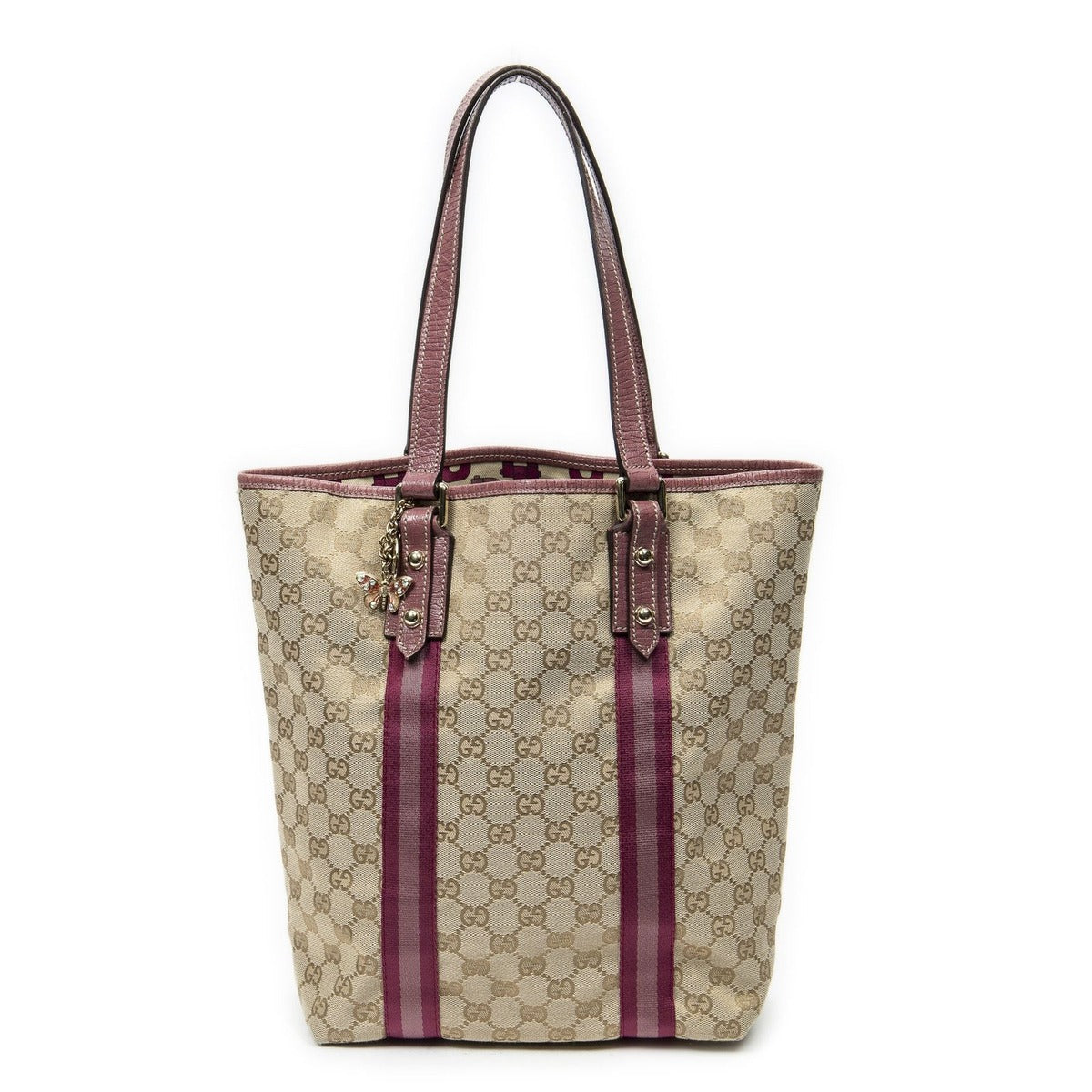 Gucci Web Vertical Jolique Tote Pink Beige GG Canvas