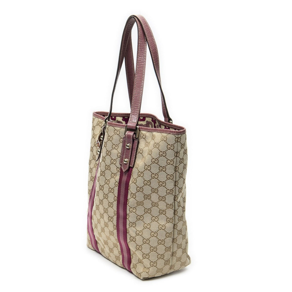 Gucci Web Vertical Jolique Tote Pink Beige GG Canvas — view 2