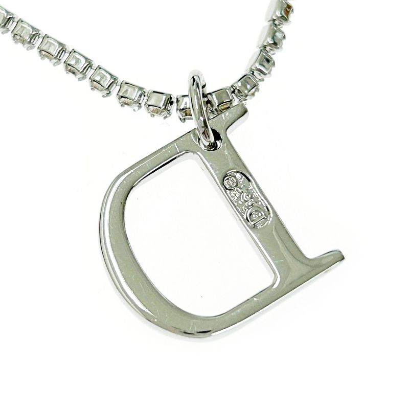 Christian Dior Metal Rhinestone D Logo Necklace Women's Silver 348024 Necklace