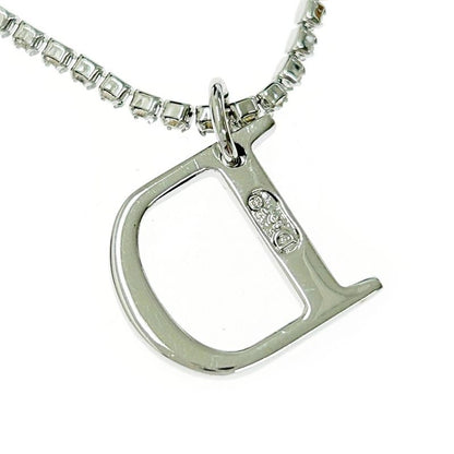 Christian Dior Metal Rhinestone D Logo Necklace Women's Silver 348024 Necklace