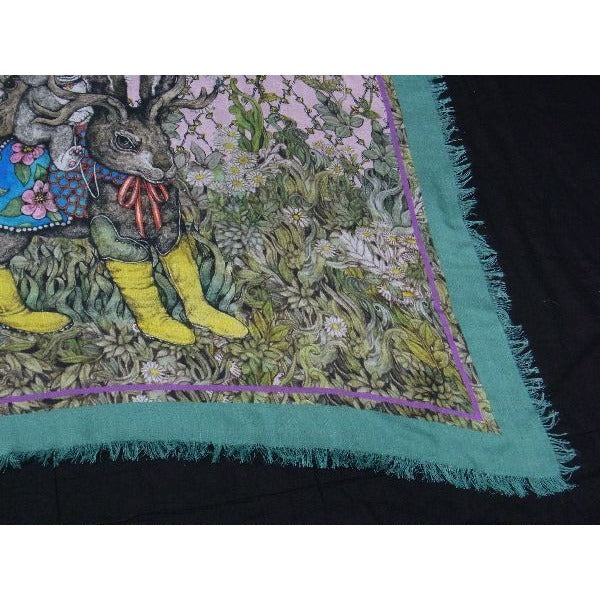 Gucci Yuko Higuchi Rayon and Silk Animal Scarf Pink Green Ap9663 — view 3