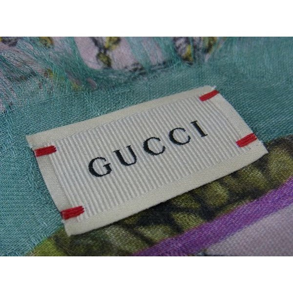 Gucci Yuko Higuchi Rayon and Silk Animal Scarf Pink Green Ap9663 — view 4