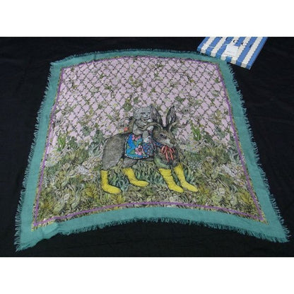 Gucci Yuko Higuchi Rayon and Silk Animal Scarf Pink Green Ap9663