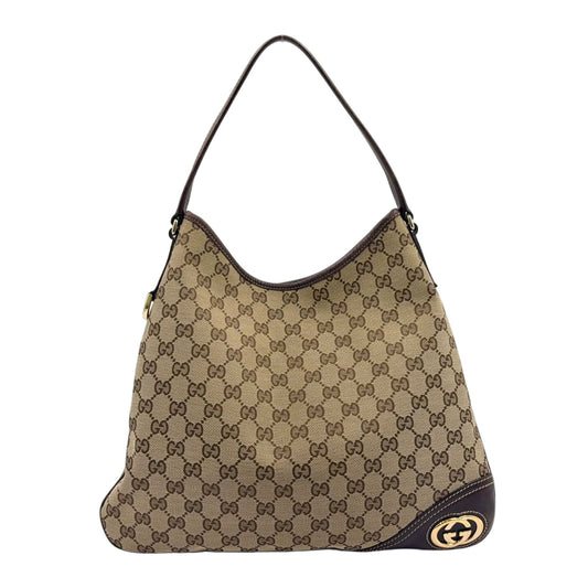 Gucci Interlocking Leather Canvas Brown Shoulder Bag Gold