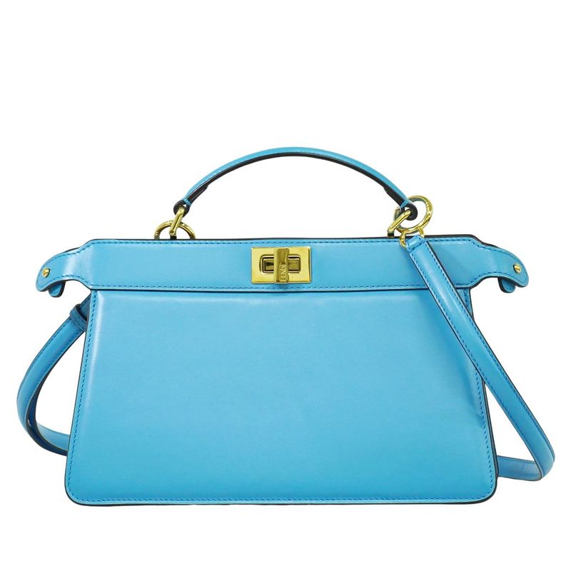 Authentic Fendi Peekaboo Icyou East West 2WAY Shoulder Bag Handbag Leather Blue