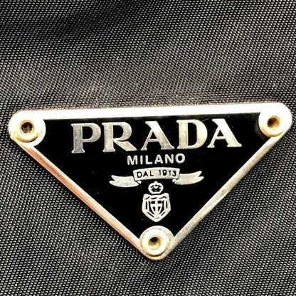 Prada Triangle Logo Nylon Tessuto Leather Shoulder Bag Black