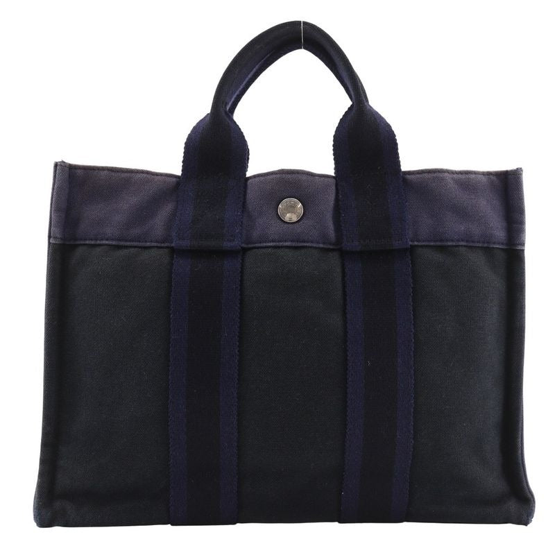 Hermes Sac Fourre Tout PM Cotton Canvas Black Navy Handbag