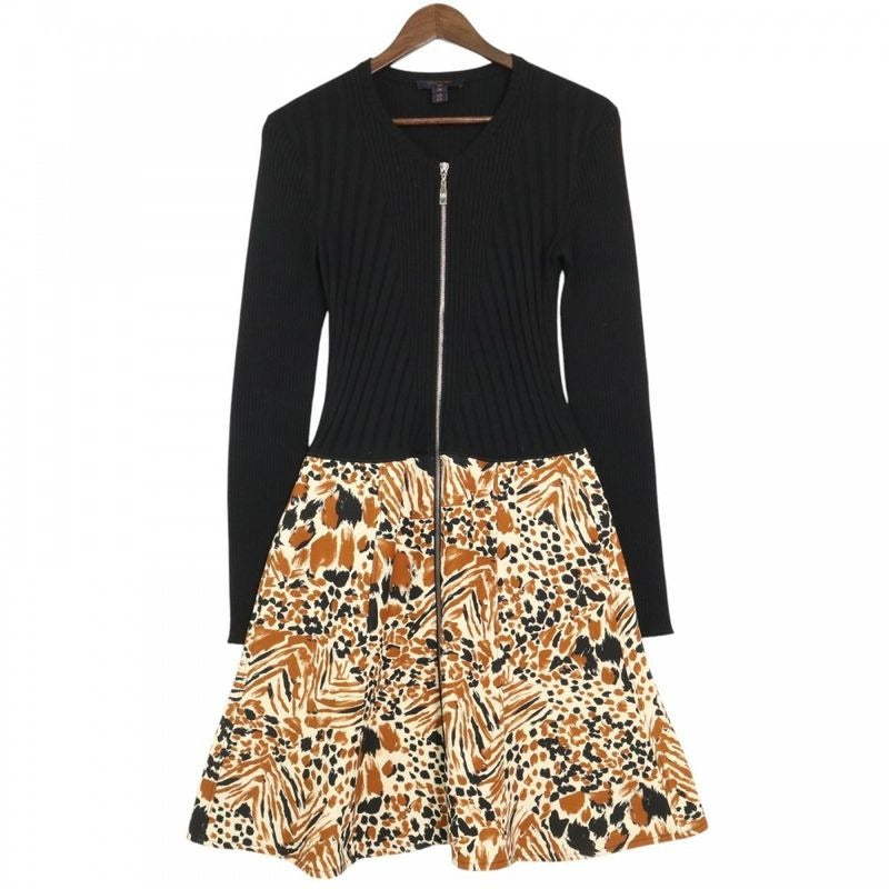 Louis Vuitton Dress Animal Pattern Front Zip Knit Long Sleeve