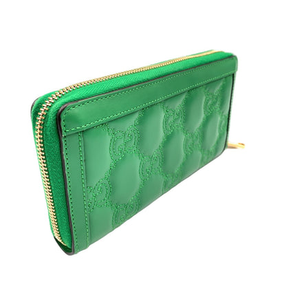 Gucci Double Logo Zip Around Leather Green Wallet Gold — view 2