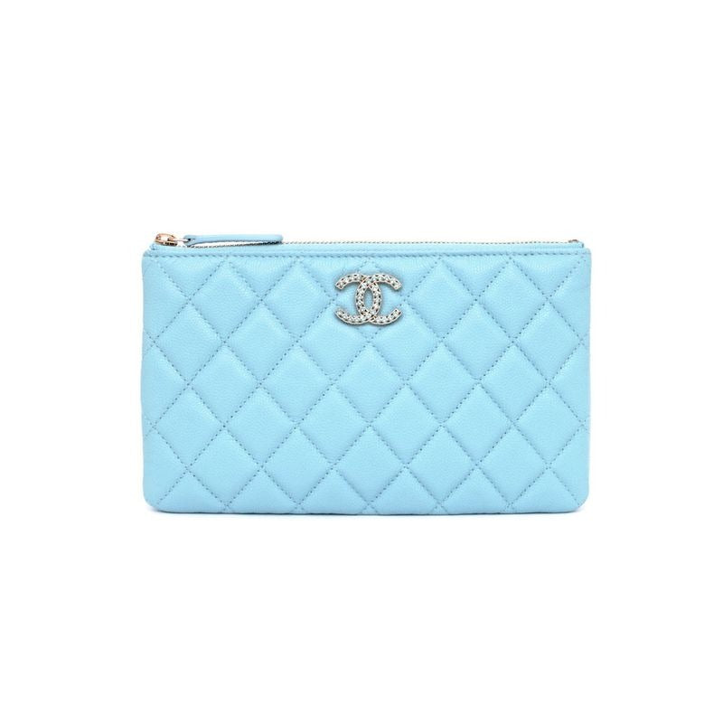 Chanel Flat Pouch Quilted Light Blue Gdhardware Caviar