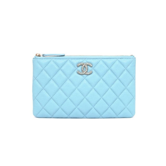 Chanel Flat Pouch Quilted Light Blue Gdhardware Caviar