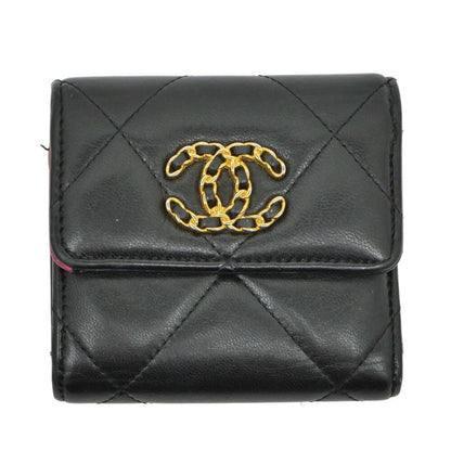 Chanel 19 Small Flap Wallet Black Lambskin Leather Trifold