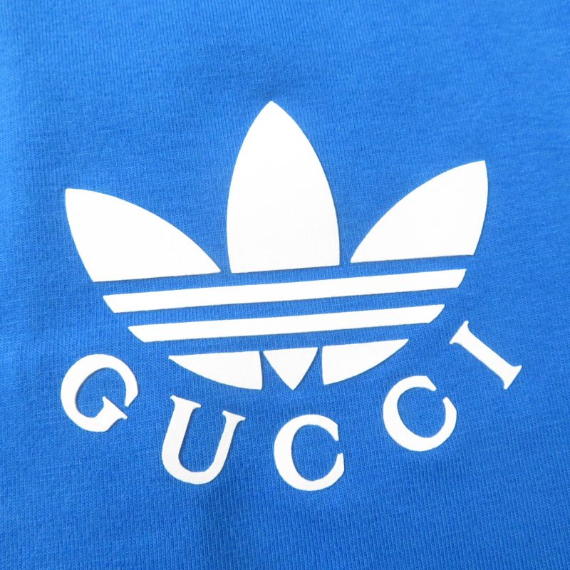 Gucci×adidas 691637 Cotton Trefoil Print Short Sleeve T-shirt Blue S Made In