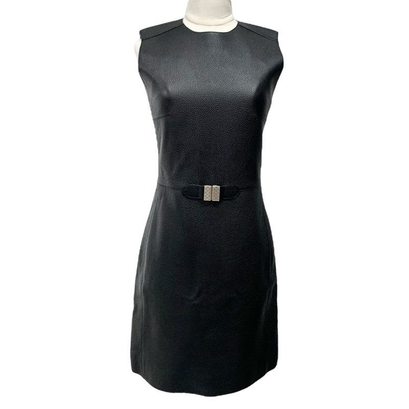 Hermes Dress Black Silver Sleeveless Leather