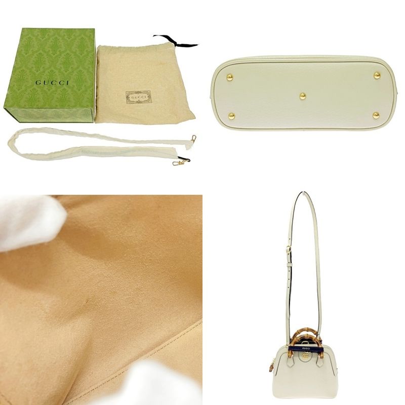 Gucci 715775/520981 Leather Diana Mini Bamboo 2way Handbag Ladies White 362693