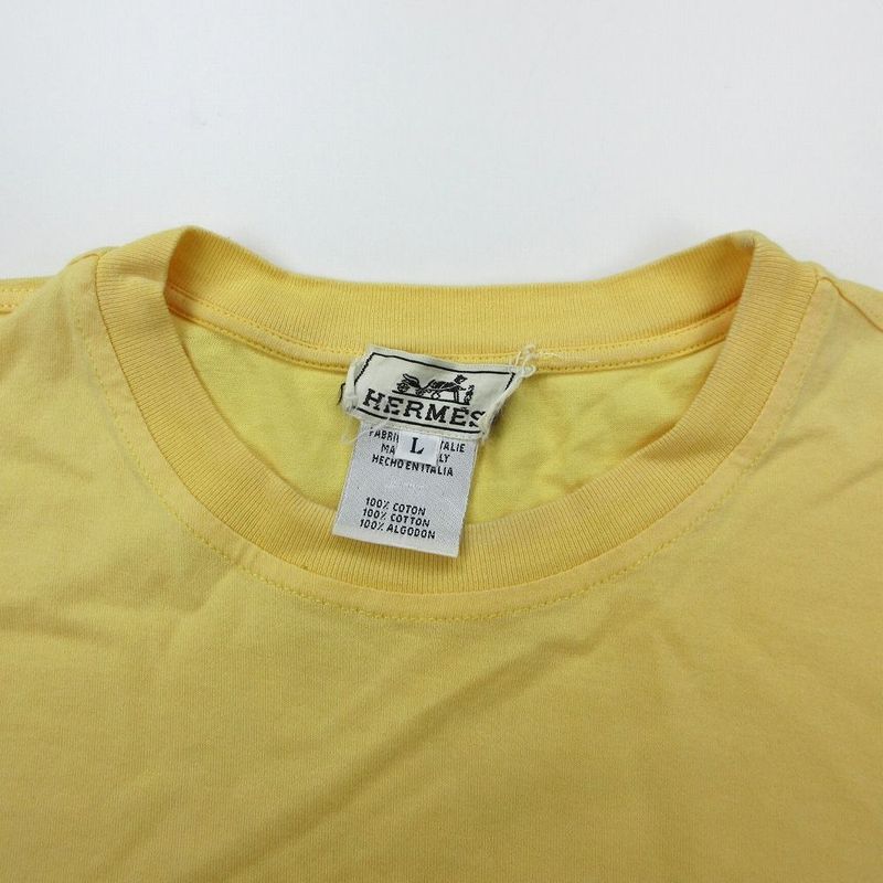 Hermes H Logo Embroidery Pocket T-Shirt Top Short Sleeves Yellow Size L Men's