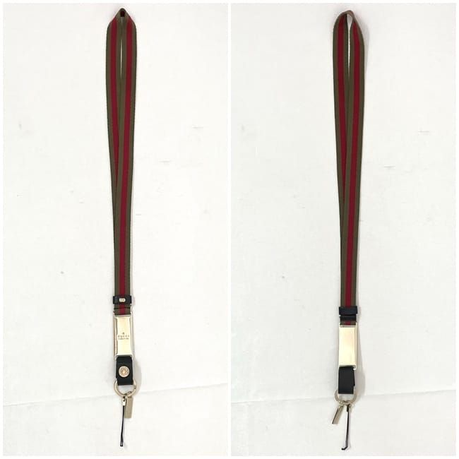 Gucci Neck Strap Khaki Green Red Gold Sherry 039