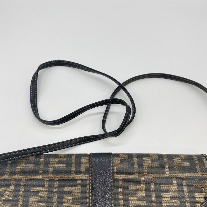 Fendi Shoulder Bag Sakosh Pouch Zucca PVC Brown Black Ladies Men Fashion