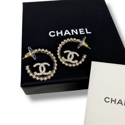 Chanel Hoop Earrings Coco Mark Logo Cc Logo Rhinestone 2025 C25p Gold Hardware