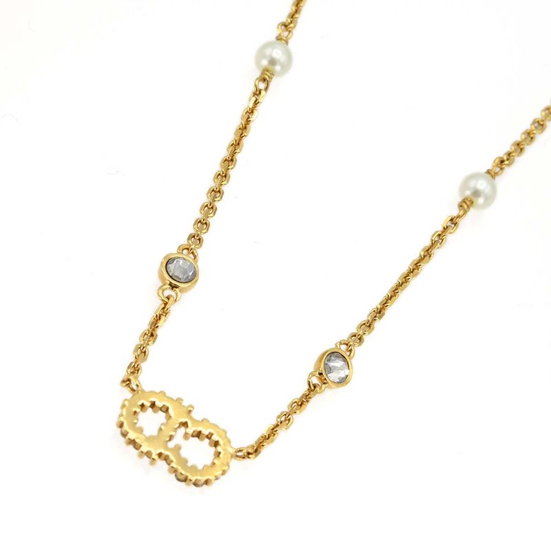 Christian DIOR CD Logo Rhinestone Necklace Accessory Gold Color Total Weight