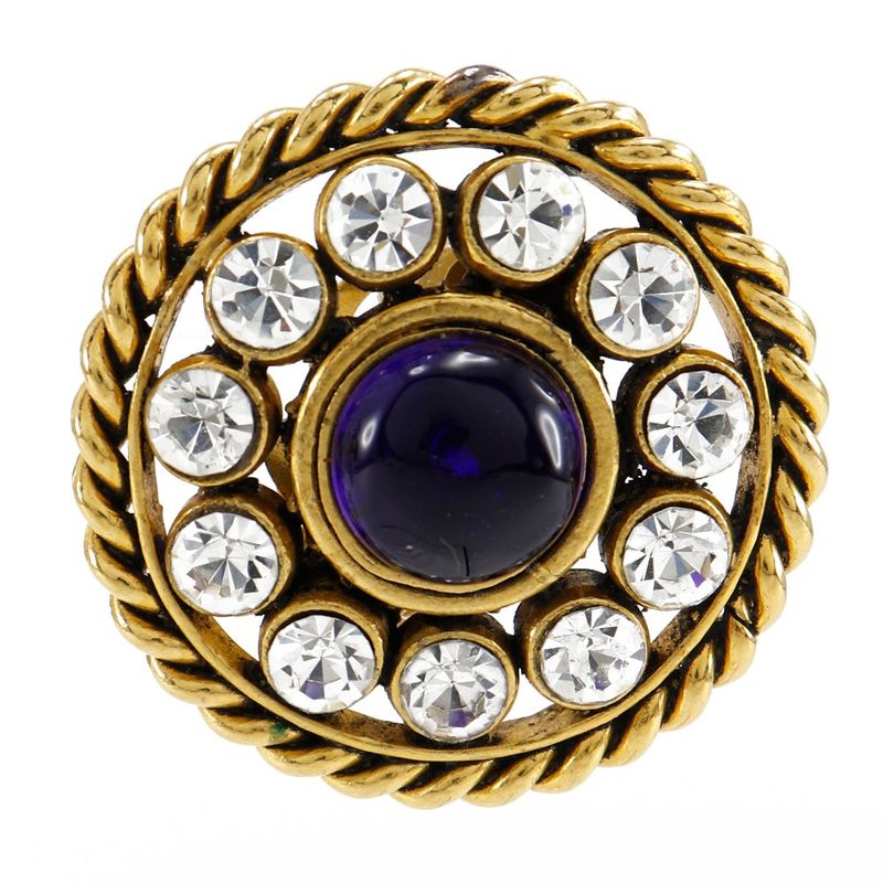 Chanel Gold Plated And Rhinestone Blue 23 Ladies 31.5g Earring