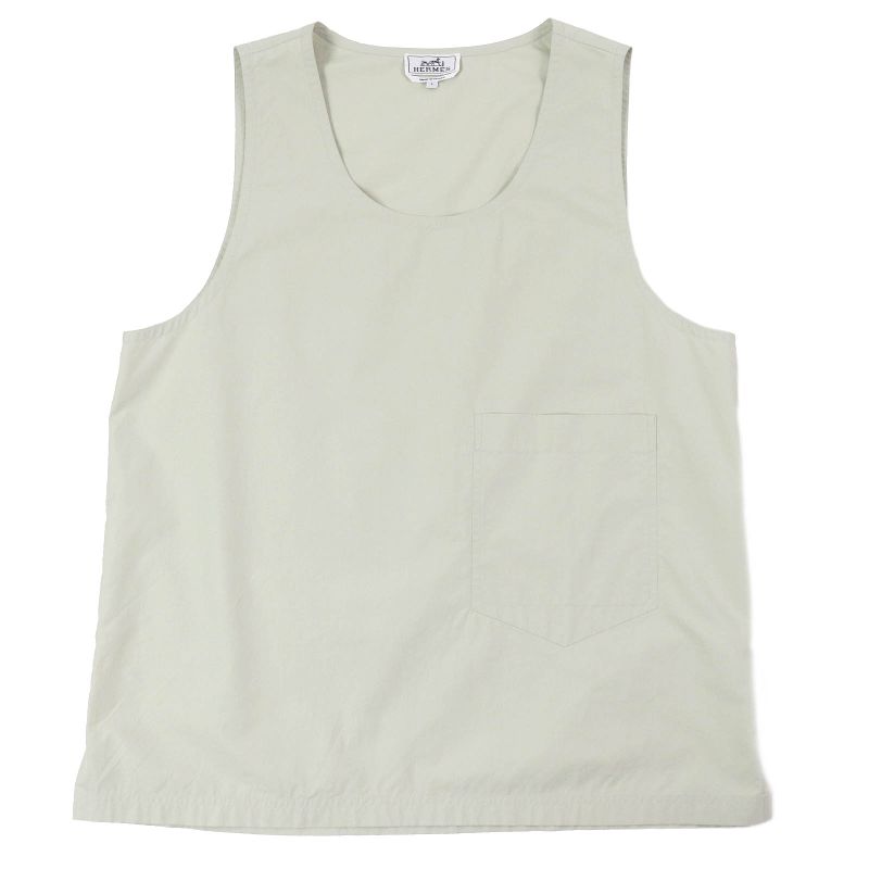 Hermes 23SS 100% Cotton Patch Pocket Crew Neck Sleeveless Cut & Sewn Pullover