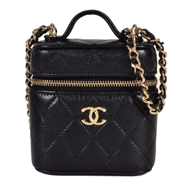 Chanel Matelasse Mini Vanity Shoulder Bag Caviar Skin Black Gold Hardware Coco