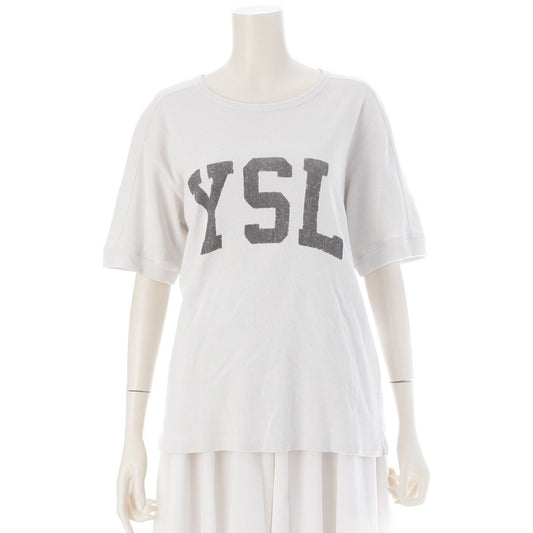 Saint Laurent YSL Logo Embroidery Print Top Short Sleeve Top Off White XS