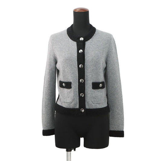 Chanel Cardigan Coco Button Cashmere 36 Top Gray Black