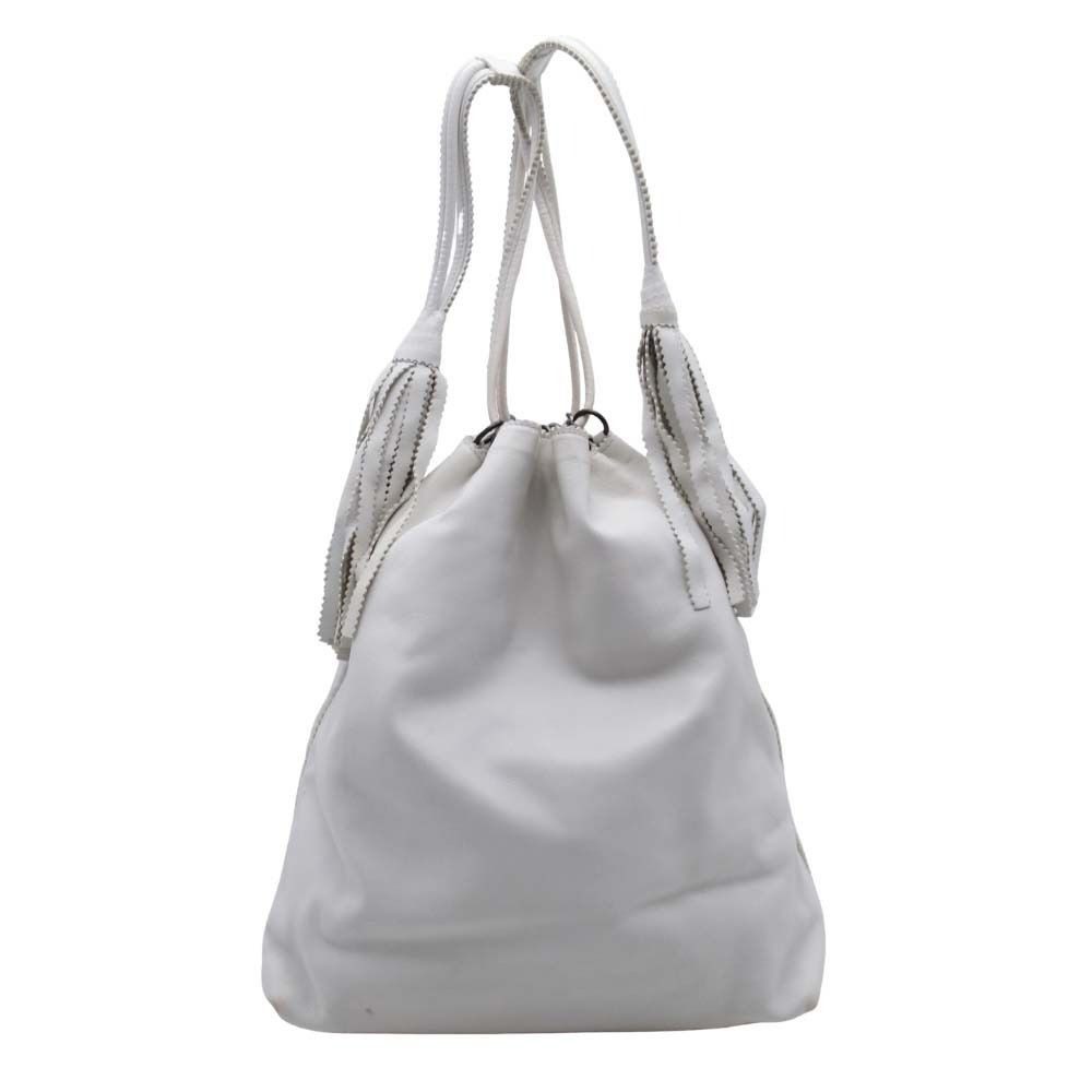 Bottega Veneta Drawstring Shoulder Bag Leather Fringe Purse White Vintage