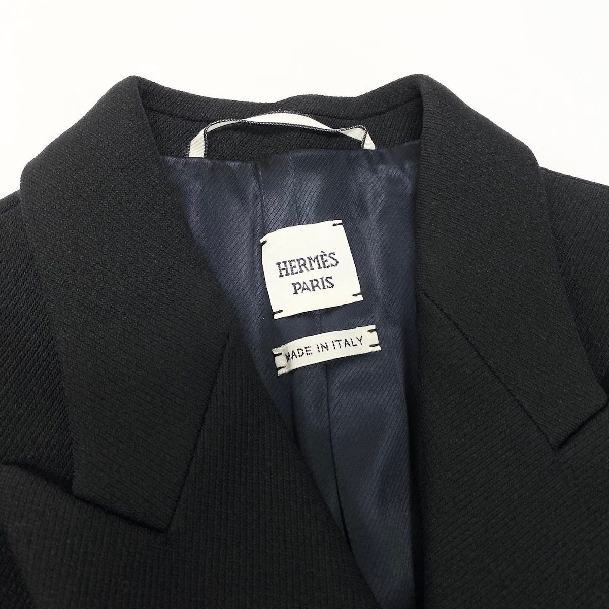 Hermes Double Breasted Tweed Jacket Leather 38 Black — view 8