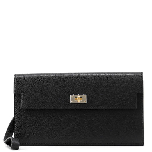 Hermes Wallet Kelly Pocket Long Black Electrum Chevre Sham Kira