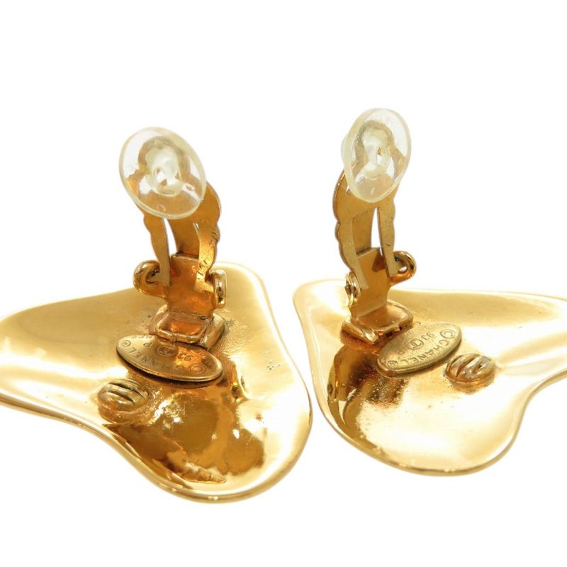 Chanel Vintage Coco Mark Heart Metal Gold Earrings 0179 Chanel