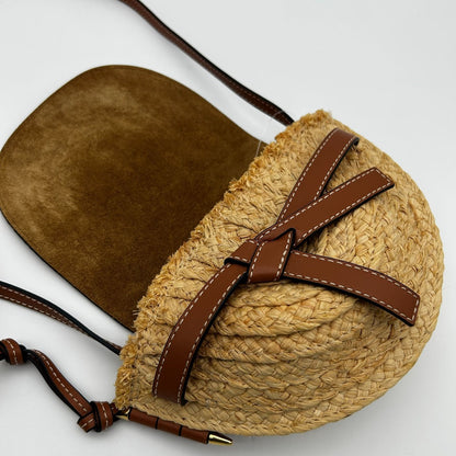 Loewe Gate Small Natural Tan Raffia Calf Shoulder Bag — view 11