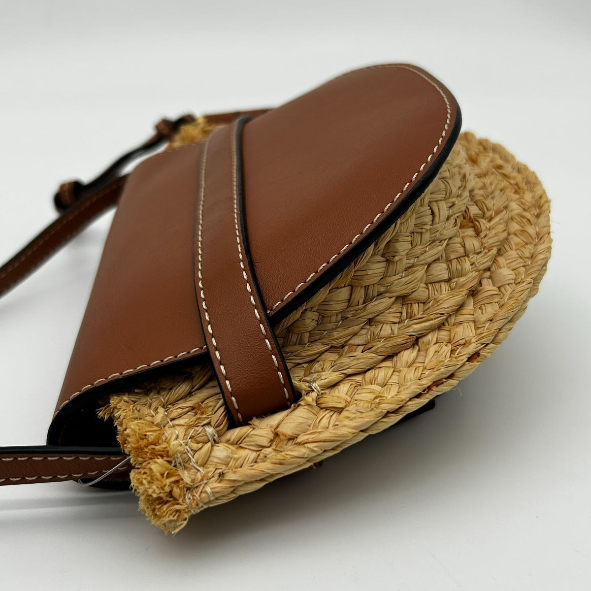 Loewe Gate Small Natural Tan Raffia Calf Shoulder Bag — view 9