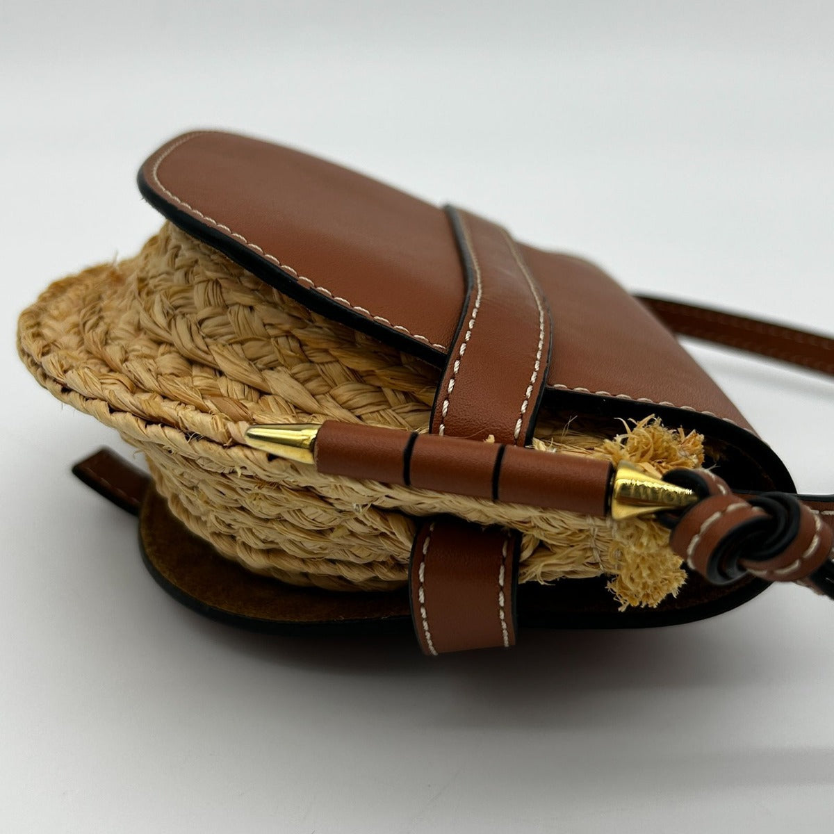 Loewe Gate Small Natural Tan Raffia Calf Shoulder Bag — view 10